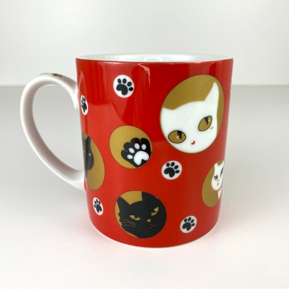 Crazy Cats Japan Red Black Gold Kitten Paw Prints 8 Fl Oz Coffee Tea Mug Cup - Picture 3 of 8